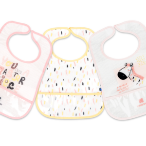 Conjunto de 3 babadores em tecido atoalhado e EVA com coletor de migalhas, Rosa Artístico